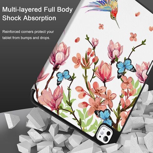 حافظة MEEgoodo لجهاز M4 iPad Pro مقاس 11 بوصة 2024، غطاء كمبيوتر لوحي مع حامل ثلاثي الطي وحامل قلم رصاص وغطاء خلفي ناعم من مادة TPU، زهور ملونة بالحبر in Kuwait