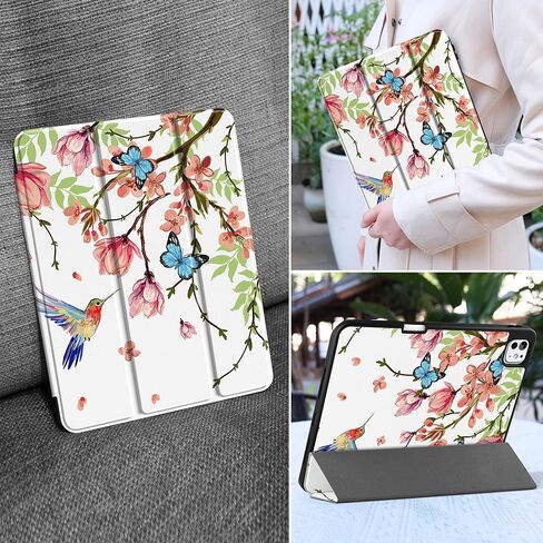 حافظة MEEgoodo لجهاز M4 iPad Pro مقاس 11 بوصة 2024، غطاء كمبيوتر لوحي مع حامل ثلاثي الطي وحامل قلم رصاص وغطاء خلفي ناعم من مادة TPU، زهور ملونة بالحبر in Kuwait