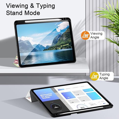 حافظة MEEgoodo لجهاز M4 iPad Pro مقاس 11 بوصة 2024، غطاء كمبيوتر لوحي مع حامل ثلاثي الطي وحامل قلم رصاص وغطاء خلفي ناعم من مادة TPU، زهور ملونة بالحبر in Kuwait
