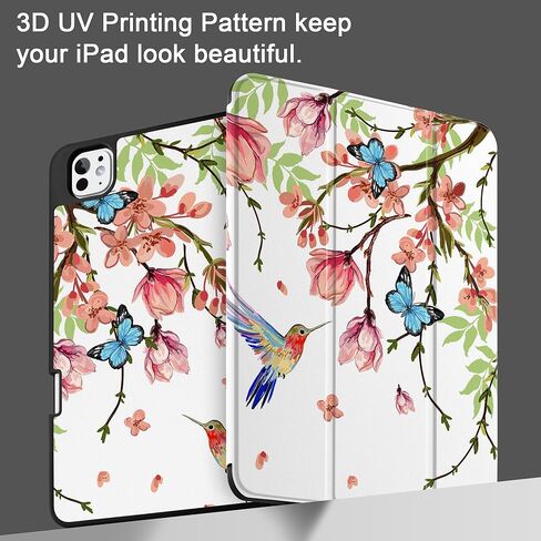 حافظة MEEgoodo لجهاز M4 iPad Pro مقاس 11 بوصة 2024، غطاء كمبيوتر لوحي مع حامل ثلاثي الطي وحامل قلم رصاص وغطاء خلفي ناعم من مادة TPU، زهور ملونة بالحبر in Kuwait