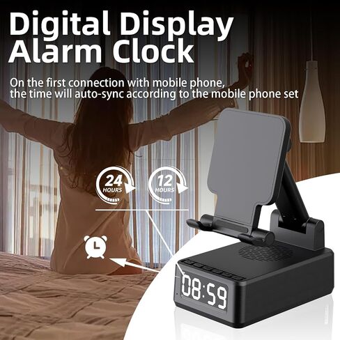 4 in 1 Bluetooth 5.3 Wireless Speaker with Adjustable Phone Stand Wireless Charging Station, Digital Alarm Clock & Portable Speaker Support USB Drive in Saudi Arabia