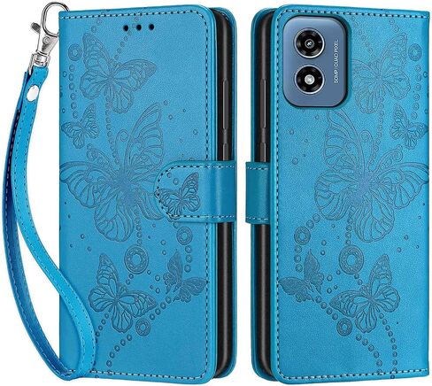 Designed for Motorola Moto G Play 2024 Case Wallet,Women Flip Folio Cover with Embossed PU Leather Stand Credit Card Holders Slots Wrist Strap Phone Case for Moto G Play 2024 (Blue Butterfly) in Saudi Arabia