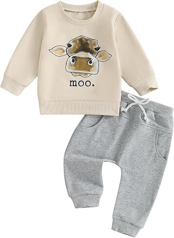 WZTYYDS Toddler Baby Boy Clothes Fall 6 12 18 24 Months Cow Print Long Sleeve Sweatshirts Tops Pants Set Winter 2PCS Outfit in Saudi Arabia