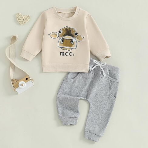 WZTYYDS Toddler Baby Boy Clothes Fall 6 12 18 24 Months Cow Print Long Sleeve Sweatshirts Tops Pants Set Winter 2PCS Outfit in Saudi Arabia