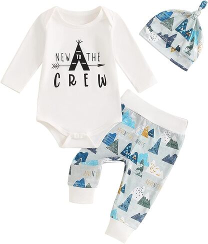 Thorn Tree Newborn Baby Boys Clothes Funny Printed Romper Elastic Waist Pants Baby Cap Fall Winter Infant Outfits in Saudi Arabia