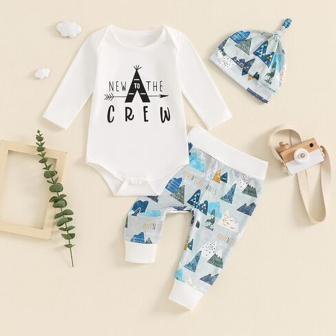 Thorn Tree Newborn Baby Boys Clothes Funny Printed Romper Elastic Waist Pants Baby Cap Fall Winter Infant Outfits in Saudi Arabia