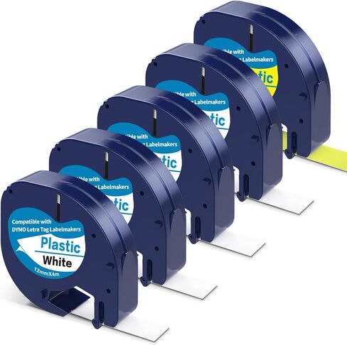 شريط ملصقات متوافق مع عبوات صانع الملصقات Dymo مقاس 12 مم × 4 م 1/2 بوصة × 13 بوصة، شريط بلاستيكي LetraTag، بديل لشريط علامة Dymo Letra لـ LT100T LT100H QX50 in Saudi Arabia