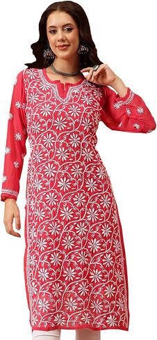 Ada Hand Embroidered Indian Chikankari Georgette Kurti Kurta with Slip for Women A90397 in Kuwait