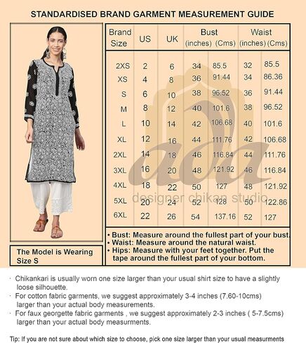 Ada Hand Embroidered Indian Chikankari Georgette Kurti Kurta with Slip for Women A90397 in Kuwait