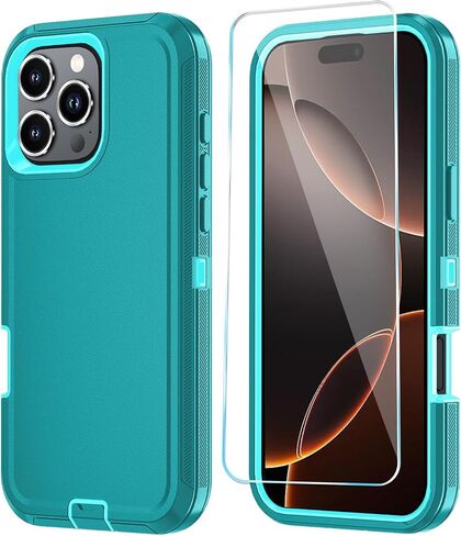Phone Case for iPhone 16 Pro Max Case with HD Screen Protector, Heavy Duty Shockproof & DustProof & Dropproof 3-Layer Cover Phone Case for iPhone 16 Pro Max (6.9'') (PurpleSkyBlue) in Saudi Arabia