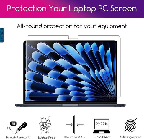 KEANBOLL 2 Pack Designed for Macbook Air 15 inch Screen Protector,丨Tempered Glass丨 (Model A3114 A2941 M3 / M2) Ultra Clear 9H Hardness Bubble-free Tempered Glass Shield in Saudi Arabia