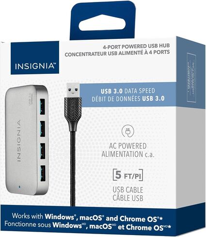 موزع USB 3.0 ذو 4 منافذ من Insignia بطول 5 أقدام. كابل إمداد الطاقة، موسع موزع USB لأجهزة الكمبيوتر المحمول، إكس بوكس، محرك فلاش، محرك الأقراص الصلبة، وحدة التحكم، الطابعة، الكاميرا، لوحة المفاتيح، الماوس، ماك بوك، السطح، الكمبيوتر الشخصي، رمادي فضي in Kuwait