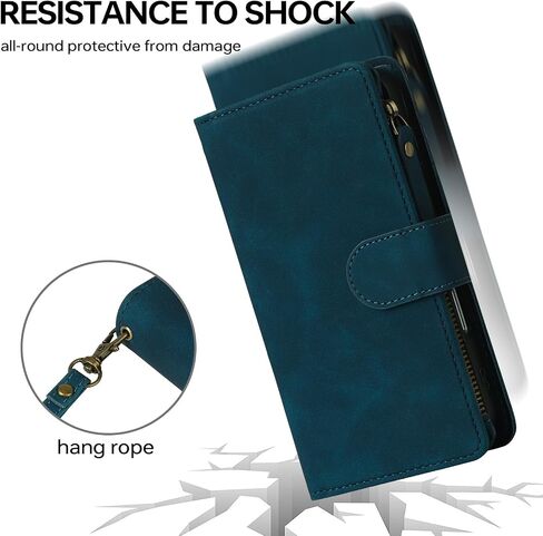 RANYOK Compatible with iPhone 16 Case Wallet - PU Leather Wallet Case for iPhone 16 with Credit Card Holder RFID Blocking Zipper Pocket with Wrist Strap Flip Folio Protective Case (Blue) in Kuwait