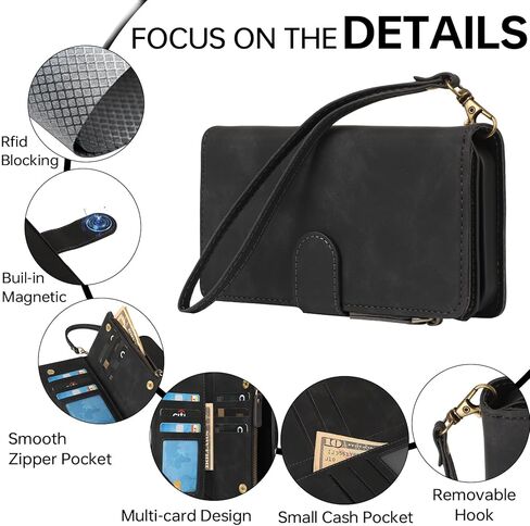 حافظة RANYOK متوافقة مع محفظة iPhone 16 - حافظة محفظة من جلد البولي يوريثان لهاتف iPhone 16 مع حامل بطاقة الائتمان RFID وجيب بسحاب مع حزام معصم حافظة واقية قابلة للطي (أزرق) in Kuwait