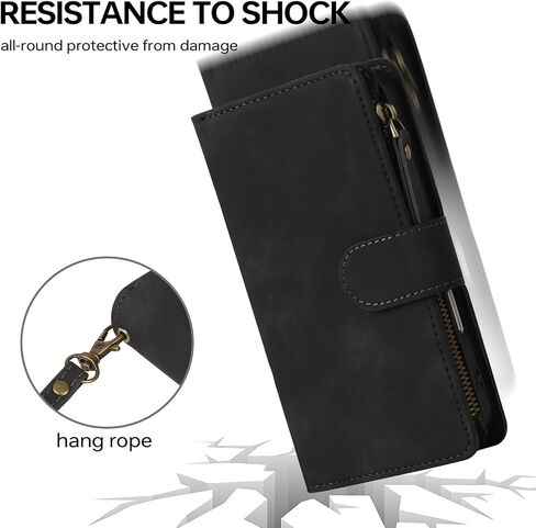 حافظة RANYOK متوافقة مع محفظة iPhone 16 - حافظة محفظة من جلد البولي يوريثان لهاتف iPhone 16 مع حامل بطاقة الائتمان RFID وجيب بسحاب مع حزام معصم حافظة واقية قابلة للطي (أزرق) in Kuwait