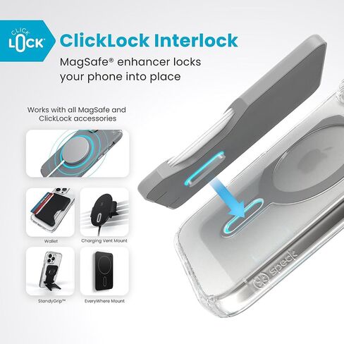 Speck Clear iPhone 16 Pro Case MagSafe and ClickLock - Slim Phone Case iPhone 16 Pro - iPhone 16 Pro Phone Case - Presidio - Clear/Chrome in Saudi Arabia