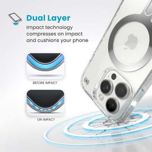 Speck Clear iPhone 16 Pro Case MagSafe and ClickLock - Slim Phone Case iPhone 16 Pro - iPhone 16 Pro Phone Case - Presidio - Clear/Chrome in Saudi Arabia