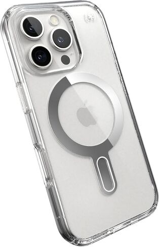 Speck Clear iPhone 16 Pro Case MagSafe and ClickLock - Slim Phone Case iPhone 16 Pro - iPhone 16 Pro Phone Case - Presidio - Clear/Chrome in Saudi Arabia