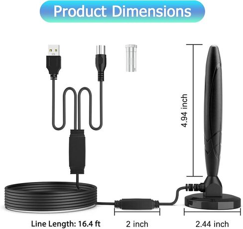 TV Antenna Digital Smart Indoor 650+ Miles Long Range Outdoor Antenna Amplifier Support All 4K 1080p Full HD Smart HDTVs/Old Television -16.4ft Coax Cable/AC Adapter, black- in Saudi Arabia