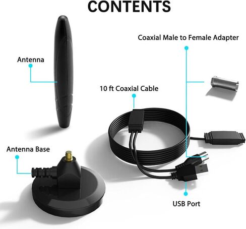 TV Antenna Digital Smart Indoor 650+ Miles Long Range Outdoor Antenna Amplifier Support All 4K 1080p Full HD Smart HDTVs/Old Television -16.4ft Coax Cable/AC Adapter, black- in Saudi Arabia