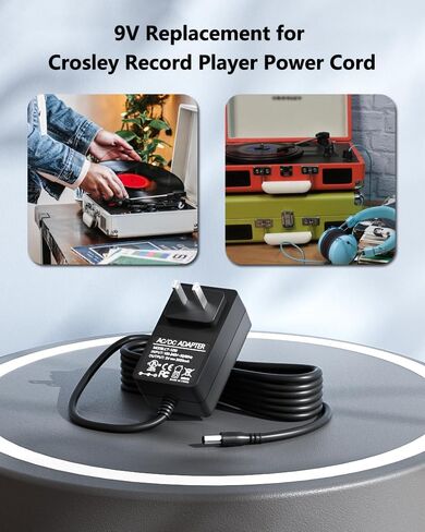 VHBW 9V for Crosley Record Player Power Cord Compatible with Crosley Cruiser CR8005A I II III Series CR8005C CR6005A CR89 CR221 Portable Record Player in Kuwait
