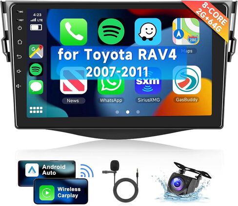 راديو سيارة 8 CORE 2G+64G Android 13 لسيارة Toyota RAV4 2007 2008 2009 2010 2011 مع Carplay اللاسلكي/Android Auto، شاشة لمس ستيريو 9 بوصة 1280 * 720P IPS، بلوتوث، GPS، WiFi، SWC، DSP+ HD in Saudi Arabia