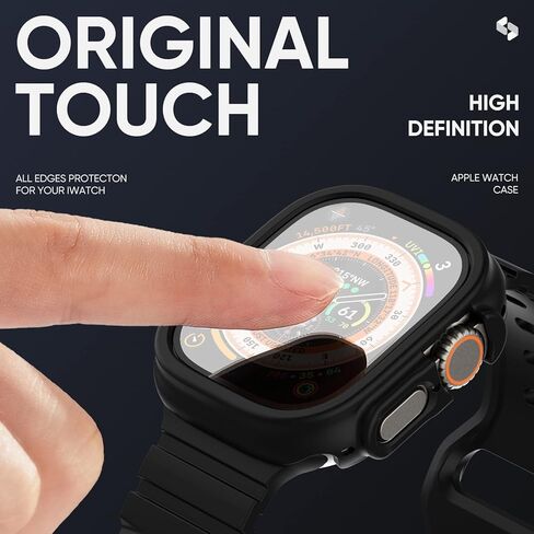 2+2 حافظة مناسبة وواقي شاشة متوافق مع Apple Watch Ultra 2/Ultra 49mm، طبقة حماية من الزجاج المقوى المقاوم للماء باللون الأسود ورفيعة للغاية من البولي كربونات لساعة iWatch Ultra 49mm in Kuwait