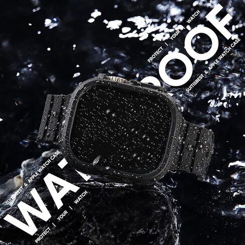 2+2 حافظة مناسبة وواقي شاشة متوافق مع Apple Watch Ultra 2/Ultra 49mm، طبقة حماية من الزجاج المقوى المقاوم للماء باللون الأسود ورفيعة للغاية من البولي كربونات لساعة iWatch Ultra 49mm in Kuwait