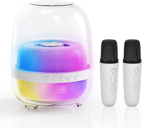 Karaoke Machine with 2 Wilreless Microphones,Portable Bluetooth Karaoke Speaker with LED Lights for Home Party, Birthday Gifts for Family and Friends (Black) in Saudi Arabia