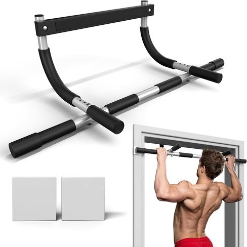 ONETWOFIT Pull Up Bar for Doorway, Adjustable Door Frame Chin Up Bar Portable Pull-Up Bar for Home Gym, Strength Training Upper Body Fitness Workout Exercise Bar With Exercise Assistance Band in Saudi Arabia