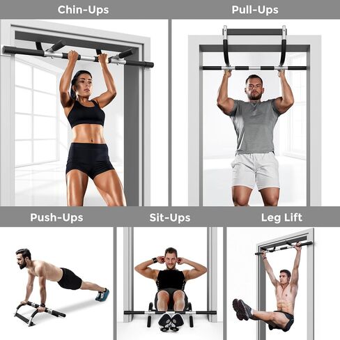 ONETWOFIT Pull Up Bar for Doorway, Adjustable Door Frame Chin Up Bar Portable Pull-Up Bar for Home Gym, Strength Training Upper Body Fitness Workout Exercise Bar With Exercise Assistance Band in Saudi Arabia