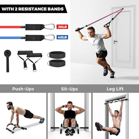 ONETWOFIT Pull Up Bar for Doorway, Adjustable Door Frame Chin Up Bar Portable Pull-Up Bar for Home Gym, Strength Training Upper Body Fitness Workout Exercise Bar With Exercise Assistance Band in Saudi Arabia