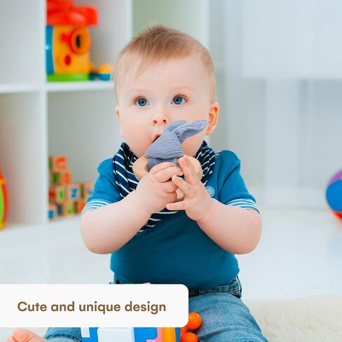 Childlike Behavior Wooden Cloud Teether - 3x3-Inch Wooden Teething Ring with Soft and Hard Surfaces and Drool Absorbent Cloth - Wooden Teether for Baby's Teething and Develop Hand-Eye Coordination in Saudi Arabia