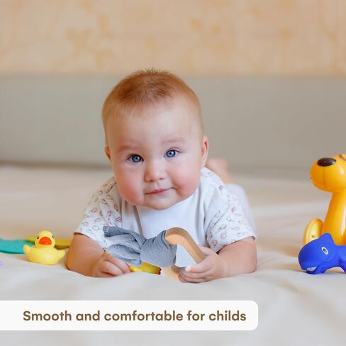 Childlike Behavior Wooden Cloud Teether - 3x3-Inch Wooden Teething Ring with Soft and Hard Surfaces and Drool Absorbent Cloth - Wooden Teether for Baby's Teething and Develop Hand-Eye Coordination in Saudi Arabia