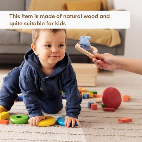 Childlike Behavior Wooden Cloud Teether - 3x3-Inch Wooden Teething Ring with Soft and Hard Surfaces and Drool Absorbent Cloth - Wooden Teether for Baby's Teething and Develop Hand-Eye Coordination in Saudi Arabia