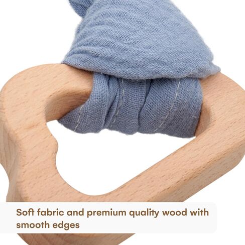 Childlike Behavior Wooden Cloud Teether - 3x3-Inch Wooden Teething Ring with Soft and Hard Surfaces and Drool Absorbent Cloth - Wooden Teether for Baby's Teething and Develop Hand-Eye Coordination in Saudi Arabia