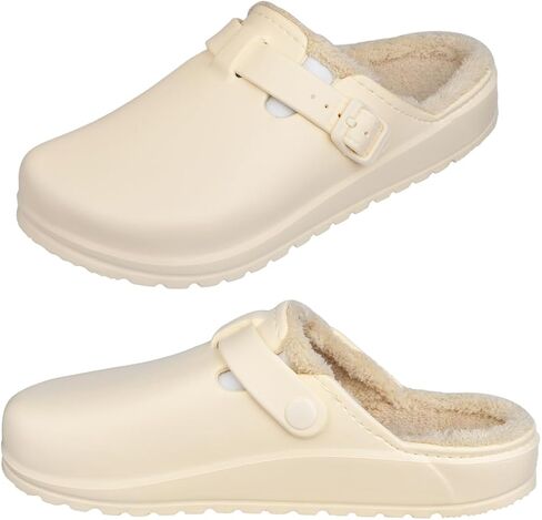 Harssidanzar Womens Lined Clogs Winter Fleece Breathable Walking Garden Shoes Warm Non-Slip Mule Footwear HL206US in Saudi Arabia