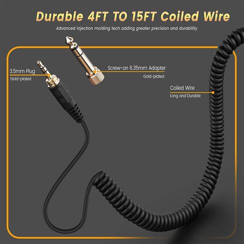 كابل صوت HD598 بديل لسماعات الرأس ملفوف 6.35 مم سلك تمديد محول كابل Aux لسماعات Sennheiser HD598 HD599 HD569 HD579 HD558 HD518 (أسود/1.2 متر) in Saudi Arabia