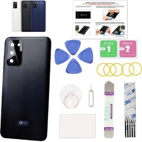 GREEN FUSION Compatible with Galaxy A03s Back Cover Replacement, A03s SM-A037 Back Housing Door with Pre-installed Camera Lens, Repair Tools & Instruction, Black