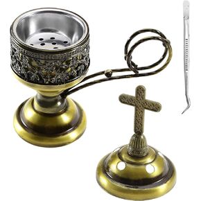 Incense Burner, Frankincense Charcoal Incense Stand, Bakhoor Incense Burner Holder, Ideal for Aromatherapy, Yoga and Spa, Home and Christian Church Censer, (Gold)