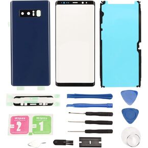 for Galaxy Note 8 Back Cover Glass Panel and Front Outer Screen Glass Cover Replacement, Replacement Front Rear Glass Cover Kit for Galaxy Note 8 Phone, with Repair Tools (Purpl)