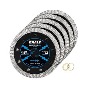 CRALY 4-1/2 Inch Ultra Thin Diamond Saw Blade for Angle Grinder, 7/8 Inch Arbor, Diamond Cutting Wheel, Wet/Dry Cutting, for Ceramic, Tile, Marble, Granite, Brick, Porcelain, 5-pk