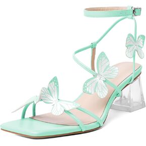 Zamikoo Women's Heeled Sandals Square Open Toe Ankle Strap Block Heels Strappy Clear Heels Chunky Low Heels
