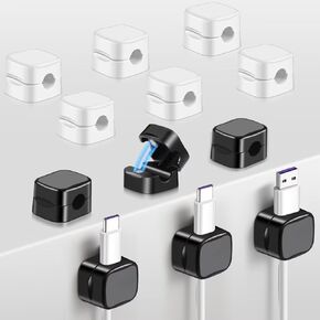 12 Pack Cable Holders Clips Magnetic Desk Cable Organizer Adjustable Cable Management Holder Self Adhesive Cord Holder for Desk Nightstand HDMI USB Audio Cable (White, Black)