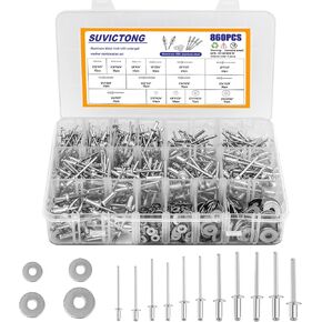 280pcs Black Pop Rivets Assortment Kit, SUVICTONG Aluminum Blind Rivets, (1/8" 5/32" 3/16") 13 Sizes Tri-fold Exploding Pop Rivet for Kayak Marine Boat