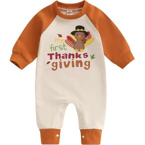 Baby Thanksgiving Clothes Infant Boy Girl Turkey Romper Jumpsuit Newborn First Thanksgiving Outfit