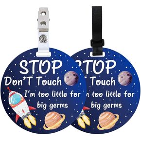PLIGREAT 2 Sets Stop Touching Baby Sign for Newborn Baby Girls Boys Planet Rocket Do Not Touch Baby Reminder Signage for Baby Carrier Prams Carrycot Decor Baby Shower Gifts Stroller Hanging Sign Tags