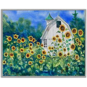 Stupell Industries Tall Sunflowers Country Barn Giclee Framed Wall Art, Design by MB Cunningham
