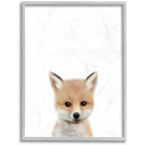 Stupell Industries Baby Fox Animal Kids Painting, Design by Leah Straatsma White Framed Wall Art, 11 x 14, Black