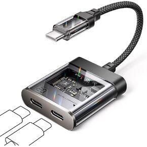 JSAUX USB C Splitter, 2 in 1 USB C Headphone and Charger Adapter, Type C to USB C Hi-Res 32bit/384kHz Audio and USB C PD 60W Fast Charging Dongle for iPhone 16 Pro Max, Galaxy S24 Ultra, iPad, Pixel